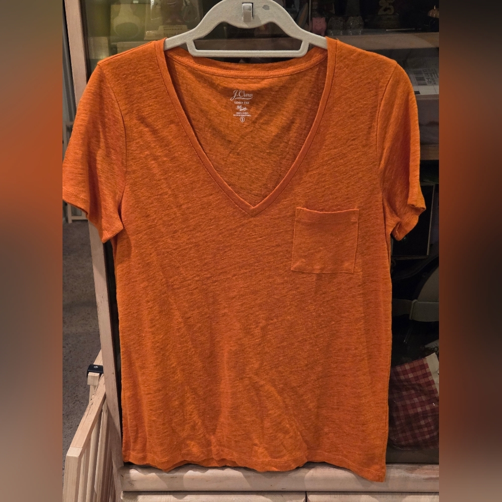 J. Crew Women's Orange Linen V-Neck Tee